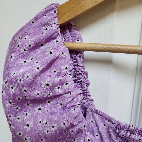 Zara Top Womens M Purple Floral Lace Up Puff Slv Smocked Babydoll Fairycore Y2K - Picture 5 of 9